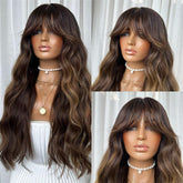 Lace Front Humana Ondulada com franja morena iluminada 70cm 13x4 HD - Valeria