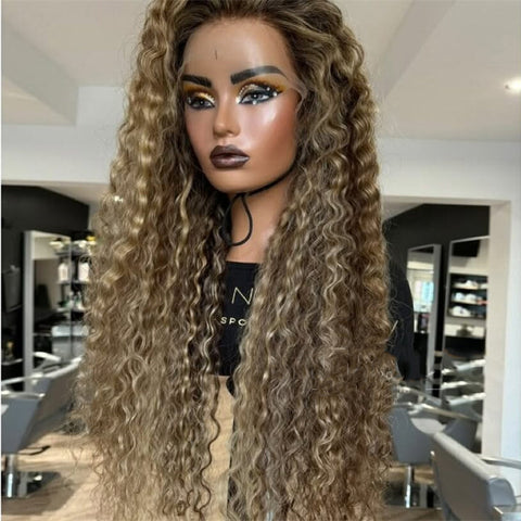 Lace Front Humana Cacheada loira com mechas 70cm 13x4 HD -Michele