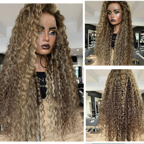 Lace Front Humana Cacheada loira com mechas 70cm 13x4 HD -Michele
