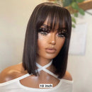 Peruca Lace Humana Lisa long bob com franja 40cm 13x4 HD - Suelen