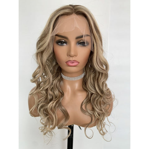 Lace Front Humana Ondulada loira com mechas 65cm 13x4 HD -Sheila