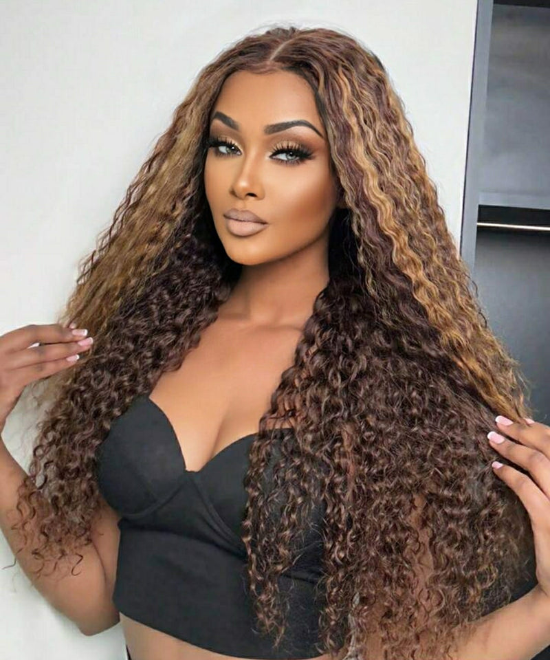 UN3D. 　CURVE FLAP FIELD BUSTIER Lace Front Humana cacheada 65cm 13x4 HD- Rubia