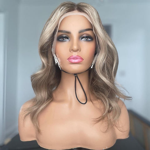 Lace Front Humana Ondulada loira com mechas 45cm 13x4 HD -Kerolly
