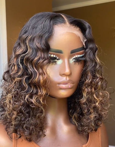Lace Front Humana cacheada morena iluminada 45cm 13x4 HD -Grasiela