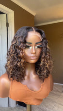 Lace Front Humana cacheada morena iluminada 45cm 13x4 HD -Grasiela