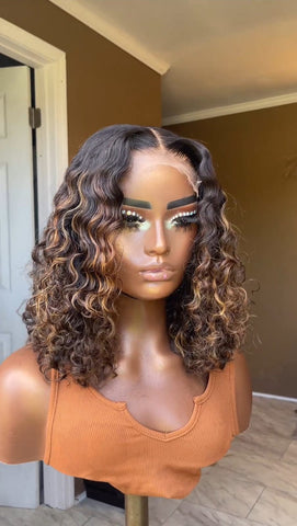 Lace Front Humana cacheada morena iluminada 45cm 13x4 HD -Grasiela