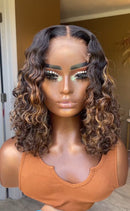 Lace Front Humana cacheada morena iluminada 45cm 13x4 HD -Grasiela